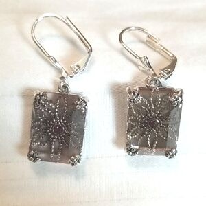 New NRT Silver Purple Floral Stone Earrings